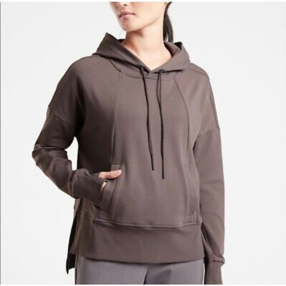 Athleta Sweatshirt Womens S Relaxed Fit Mission Hoodie Pullover Shale Brown NWOT